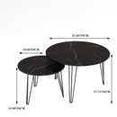 27.56'' Round Nesting Coffee Table Set of 2, Circular Nesting End Table Set, Round Marble Tabletop, and Sturdy Metal Base for Living Room, bedroom, Black
