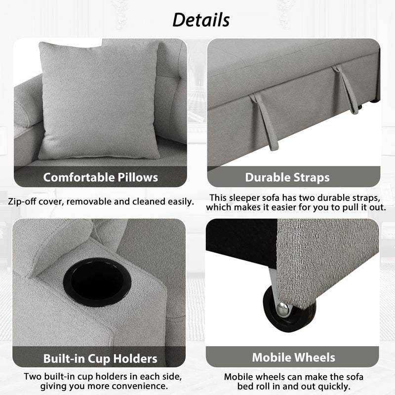 87.4" L-shape Sofa Bed Pull-out Sleeper Sofa with Wheels, USB Ports, Power Sockets for Living Room, Grey