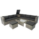 8 Piece Patio Sectional Wicker Rattan Outdoor Furniture Sof Set With One Storage Box Under Seat And Cushion Box - Gray / Black by HouseOfZazla