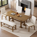 Topmax - 6 Piece Farmhouse Extendable Dining Table Set Trestle Kitchen Table Set With Removable Leaf And Upholstered Dining Chair And Bench For Dining Room by HouseOfZazla