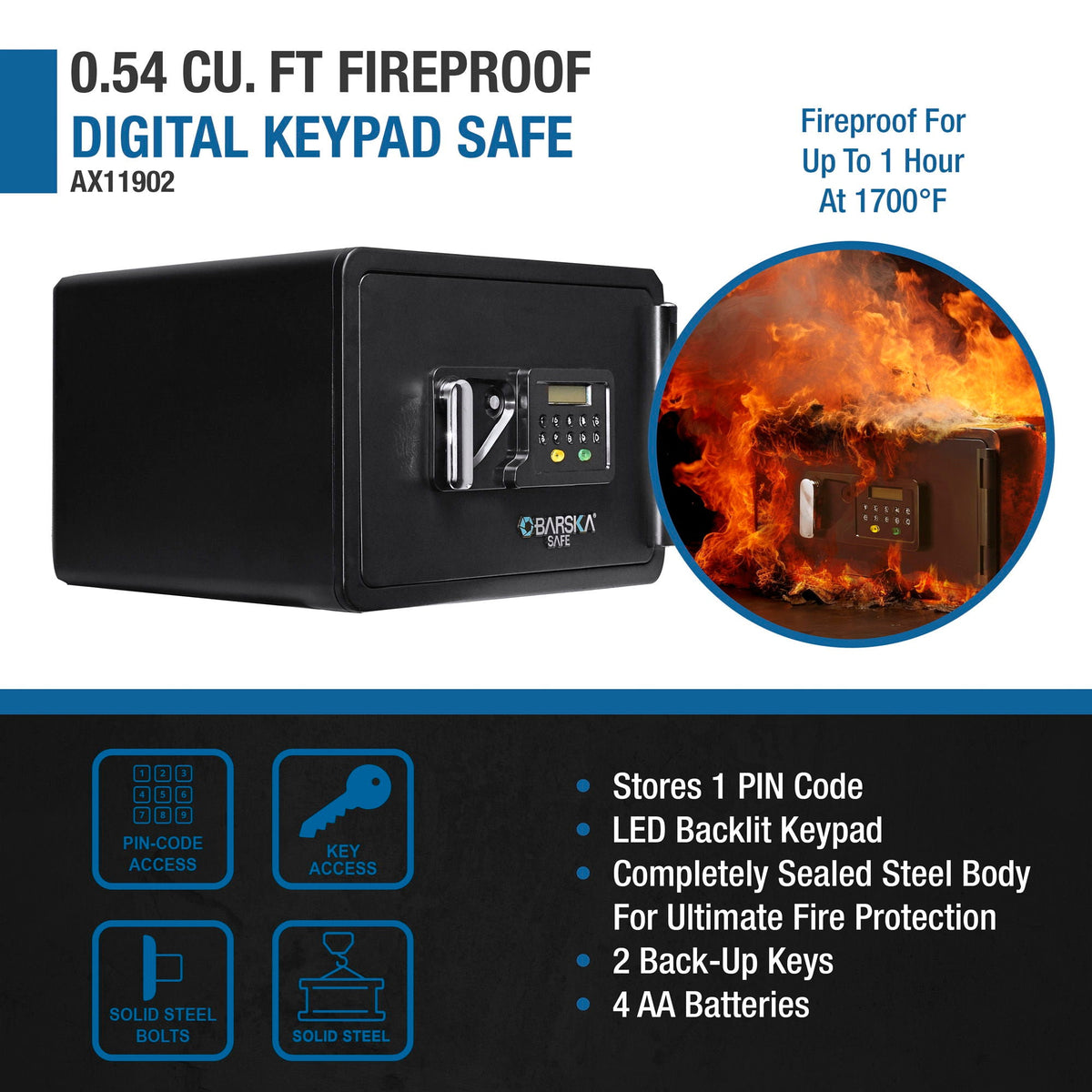 0.54 Cubic Ft Keypad Fireproof Security Safe - Black, photo 7 of 9