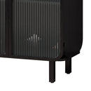 28.35" Glass Doors Modern Two-door Cabinet with Featuring Three-tier Storage, Unique Fir Cabinet Top, for Entryway, Living Room, Home Office, Dining Room