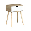 Side Table With 1 Drawer, Mid-Century Modern Storage Cabinet For Bedroom - White / Wood by HouseOfZazla