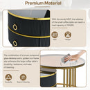 27.5" & 19.6" Stackable Coffee Table with 2 Drawers, Nesting Tables with Brown Tempered Glass and High Gloss Marble Tabletop, Set of 2, Round Center Table for Living Room, Black