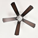 52" Crystal Shade Ceiling Fan Lamp, 3 Speed, 4 Timing, 5 Reversible Blades Crystal Ceiling Fan, 5 Pieces X E12 (No Include Bulb), Hand Pull Chain - Matte Black by HouseOfZazla