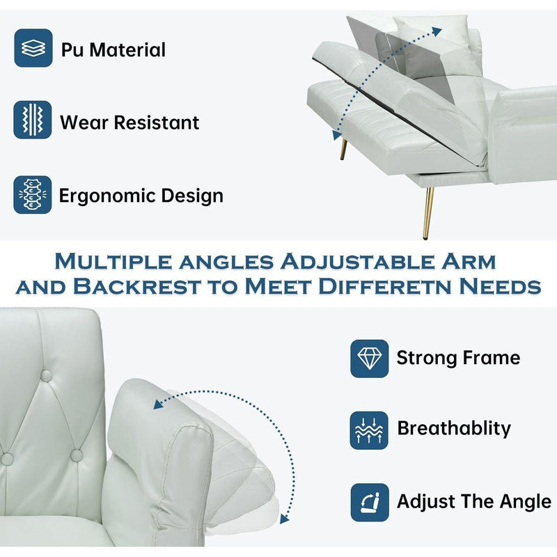 67.71 Inch Faux leather sofa bed with adjustment armres