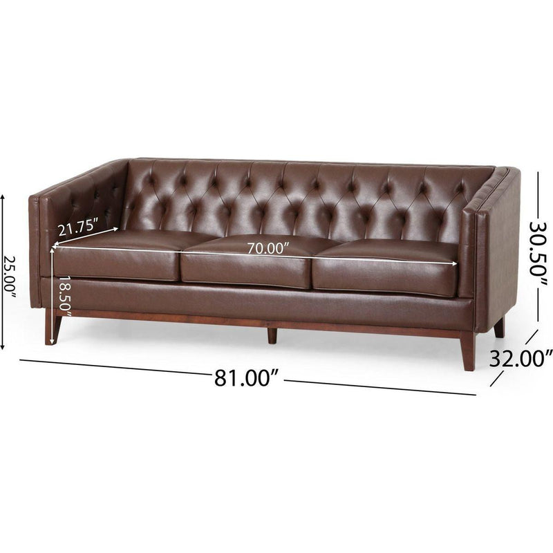 81" PU Sofa,Tufted Back,Solid Wood legs,Living Room and Study
