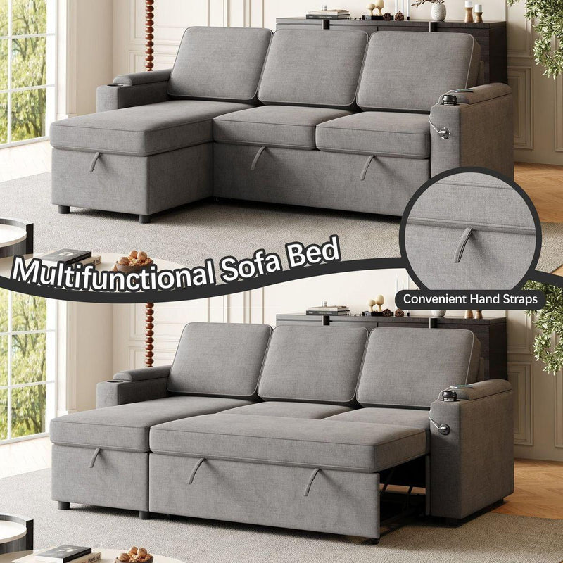 85.8" Sleeper Sofa, Sofa Bed - 2 in 1 Pull Out Sofa Bed with Storage Sofa, Sofa Sleeper with Pull Out Bed with Charging Port