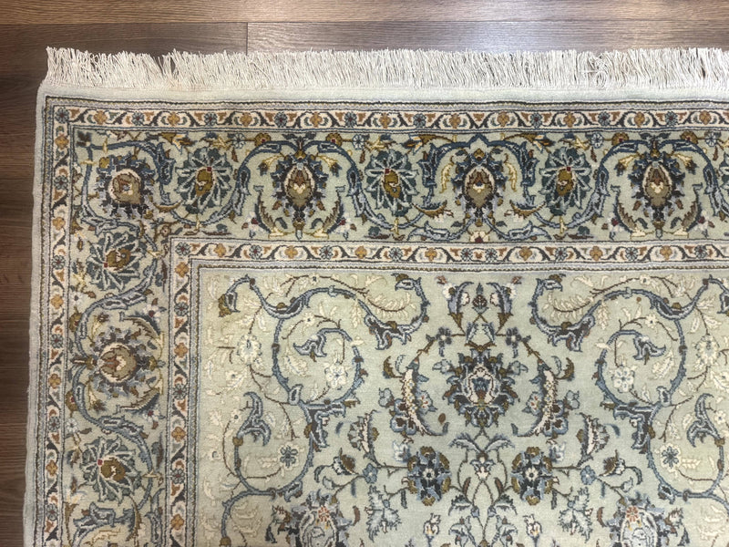 Persian Kashan Rug, Unique Colors, 225 KPSI, Light Green and Light Blue