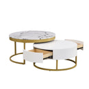 Round Nesting Coffee Table with Drawers - Golden / White by HouseOfZazla