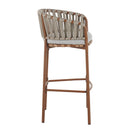 Lodi Outdoor Metal Rope Barstool, Teak Finished Frame and Beige Cushion, Set of 4 by HouseOfZazla
