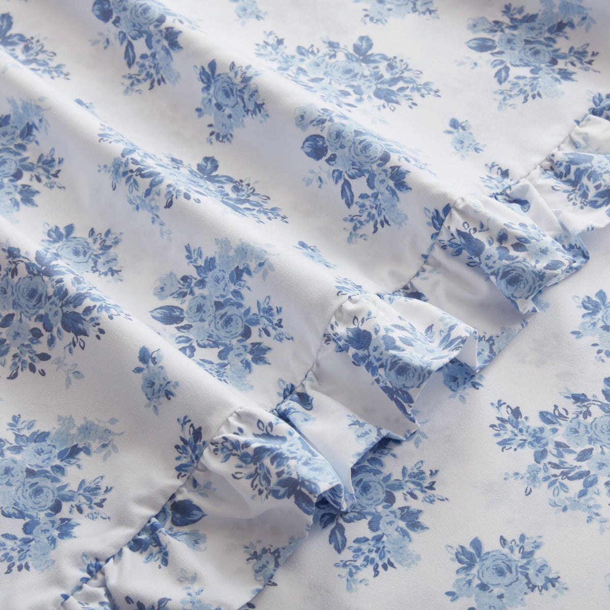 4-Piece King Microfiber Sheet Set with Ruffled Hem, Blue Floral, photo 7 of 10