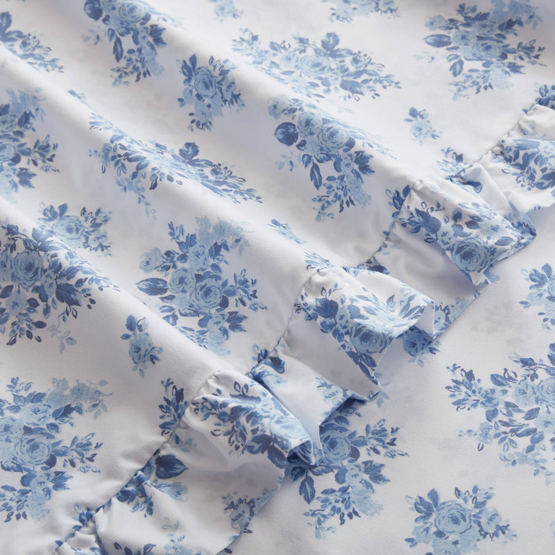 4-Piece King Microfiber Sheet Set with Ruffled Hem, Blue Floral, photo 7 of 10