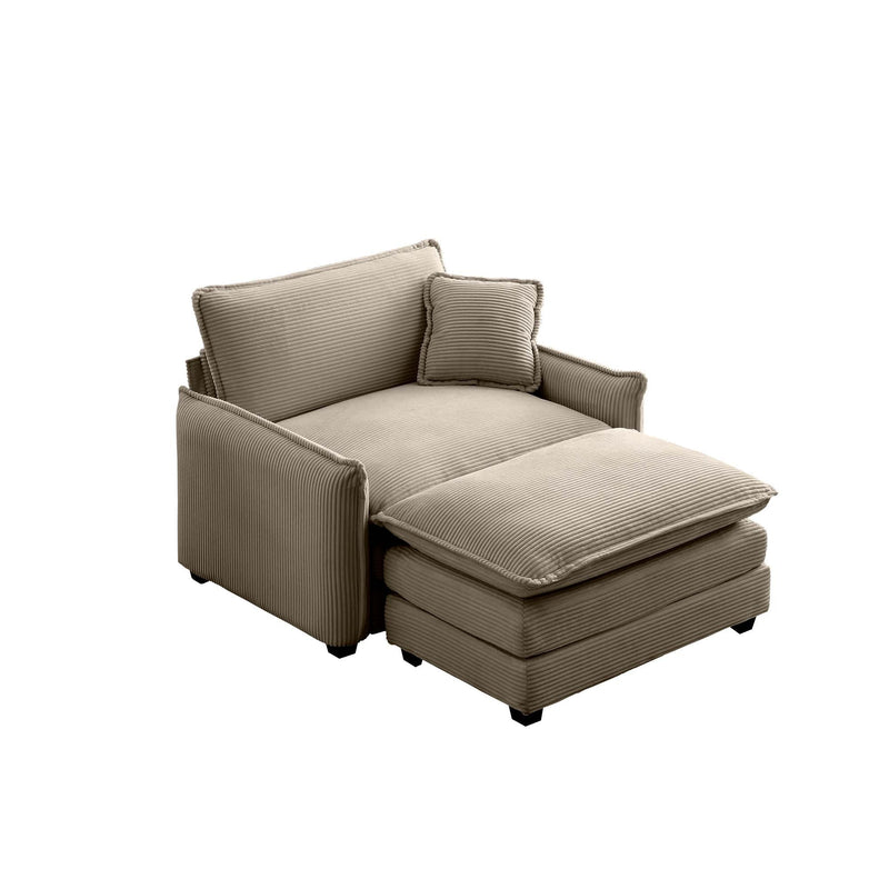 Walker Edison - Single Deep Seat Sofa With Footstool With One Pillow, Suitable for Living Room and Bedroom, Club Multiple Occasion,Came Corduroy