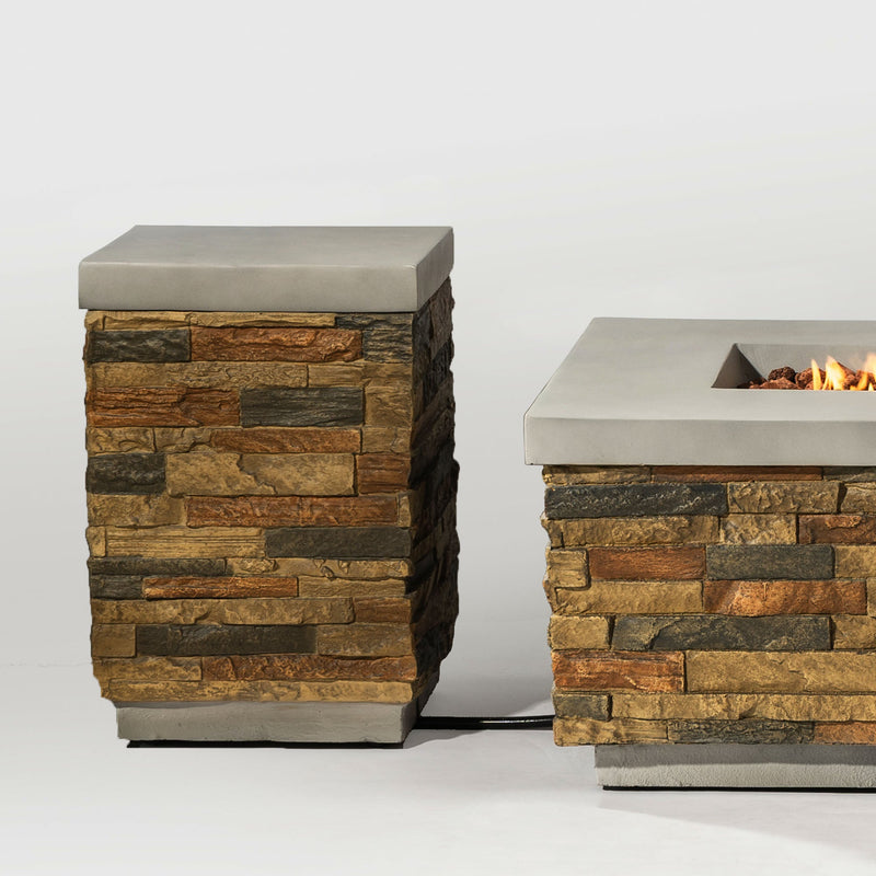 Sandstone Outdoor Propane Tank Holder Fire Pit Cover Side Table Lightweight Concrete 15.35 x 15.35 x 23 inches