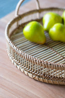 Set of 3 Round Decorative Brown Bamboo Woven Trays with Handles by HouseOfZazla