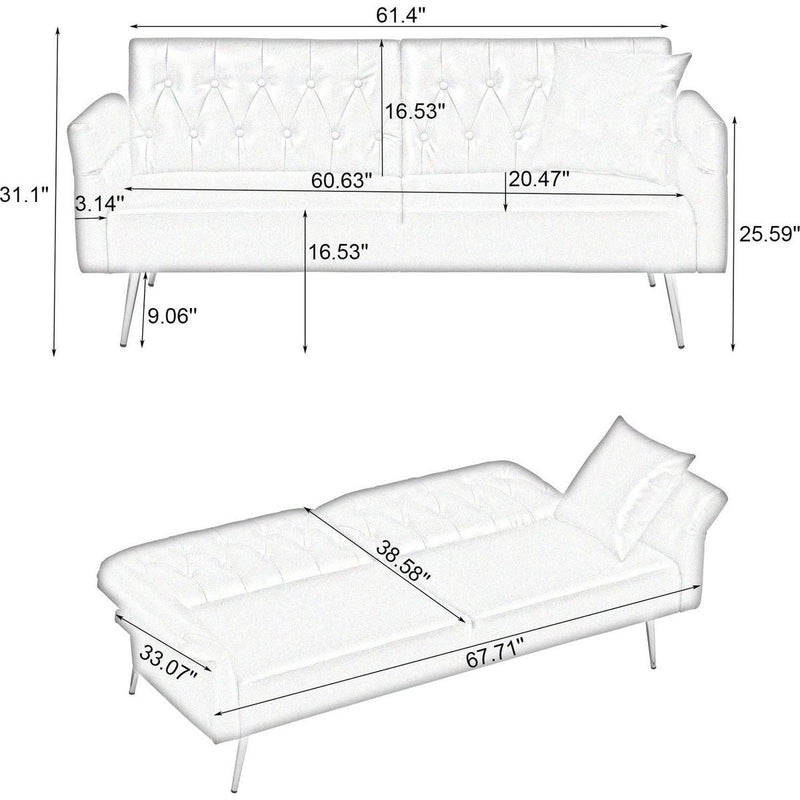 67.71 Inch Faux leather sofa bed with adjustment armres