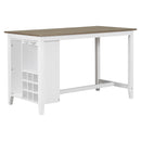 5-Piece Multi-Functional Rubber Wood Counter Height Dining Set with Padded Chairs and Integrated 9 Bar Wine Compartment, Wineglass Holders for Dining Room (Brown + White Wash)