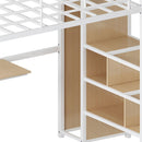 Twin Loft Bed with Desk and Storage Wardrobe, Heavy Duty Loft Bed with Stairs and Metal Grid, Twin Size Loft Bed, No Box Spring Needed, White Loft Bed Twin Size-White