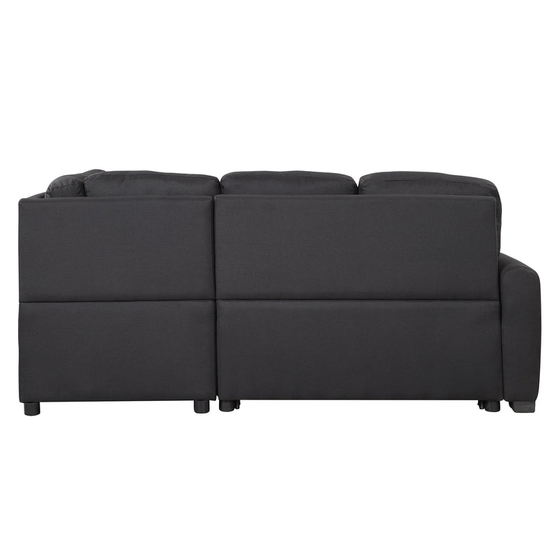 87.4"Sectional Sleeper Sofa with USB Charging Port and Plug Outlet,Pull-Out Sofa Bed with 3 Pillows, L-Shape Chaise for Living Room Small Apartment,Black