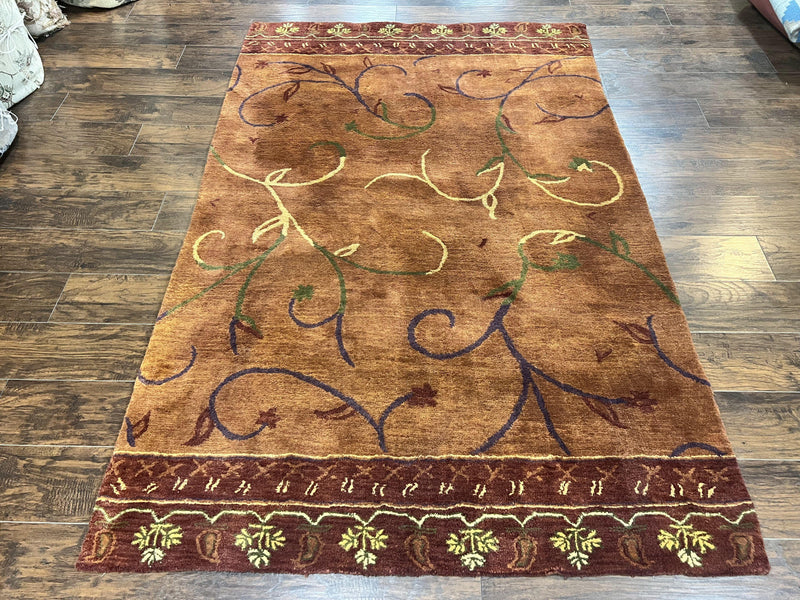 Pottery Barn Rug 5x8, Vintage Hand Tufted Carpet, Wool and Silk, Rust & Maroon