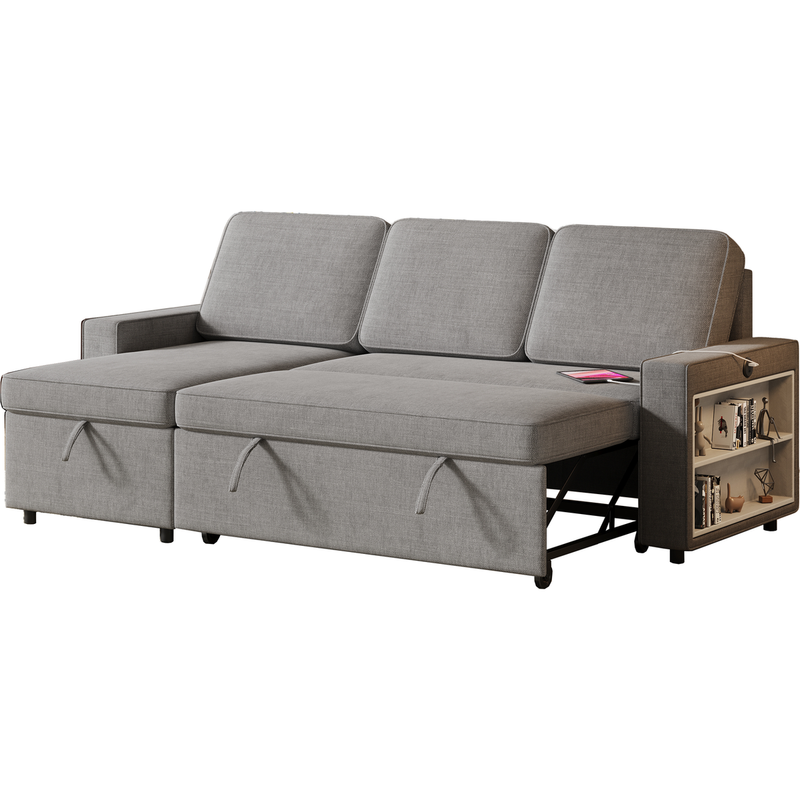 85.8" Pull Out Sleeper Sofa L-Shaped Couch Convertible Sofa Bed with Storage Chaise And Storage Racks,With USB Port And T-pyce Port