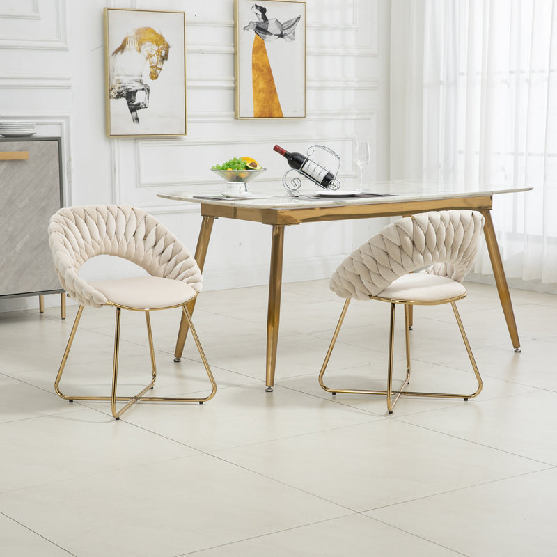 Accent Chairs Set of 2, Velvet Side Chairs with Gold Legs, Mid-Century Upholstered Dining Chairs for Living Room, Kitchen, Bedroom, Beauty Room