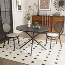 42.13" Modern Cross Leg Round Dining Table, Black Top Occasional Table, Two Piece Removable Top, Matte Finish Iron Legs