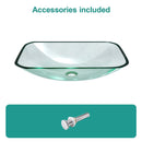 Clear Vessel Sink Rectangle Above Counter Bathroom Basin With Pop Up Drain, No Faucet - Clear by HouseOfZazla