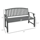 46" Outdoor Garden Bench, Metal Bench, Wood Look Slatted Frame Furniture for Patio, Park, Porch, Lawn, Yard, Deck, Gray