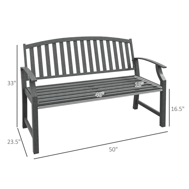 46" Outdoor Garden Bench, Metal Bench, Wood Look Slatted Frame Furniture for Patio, Park, Porch, Lawn, Yard, Deck, Gray