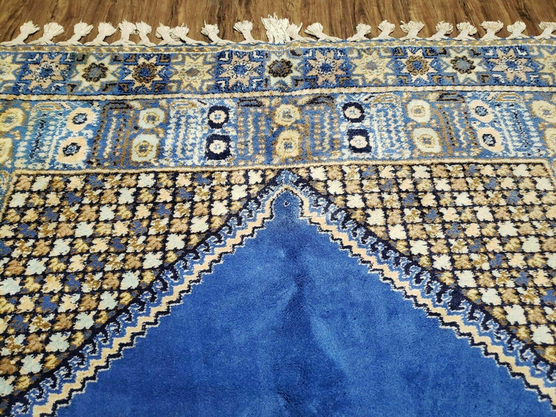 7' X 10' 5" Handmade Moroccan Urban Rabat Wool Carpet Blue Area Rug