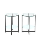 2-piece set (Clear) Tempered Glass End Table, Round Coffee Table for Bedroom Living Room Office