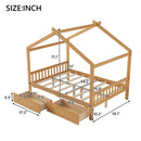 House Style Platform Bed With Headboard, Footboard, 2 Drawers, And Roof Design by HouseOfZazla