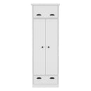 Dresser Closet With Upper Storage Covered With 1 Door, 2 Central Shelves, 1 Tube For Hanging Clothes Covered By 2 Doors, 1 Drawer At The Bottom - White