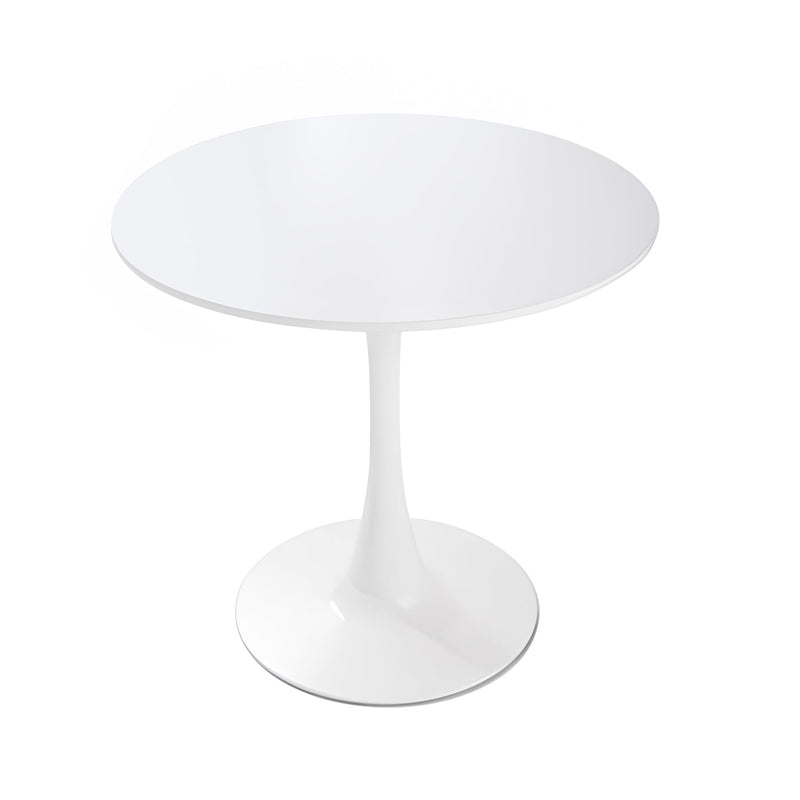 31.5" round dining table set for 2 and 2 pieces Upholstered Chairs for Four Person, MDF Table-top, Off White Faux Fur with White table Leg for Kitchen, Reception Room