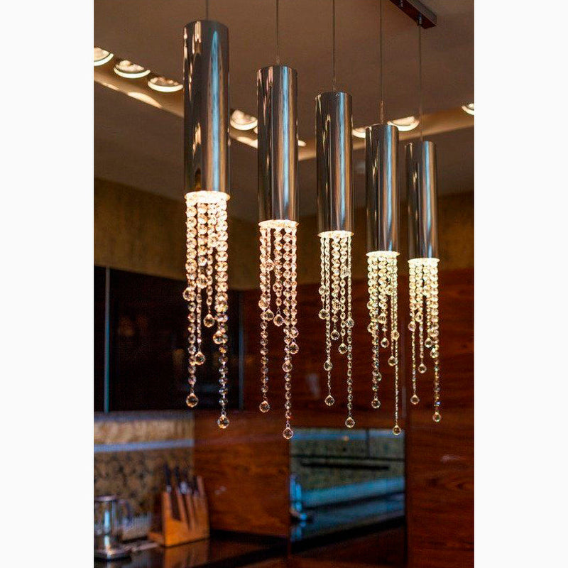 5 Lights - Hanging crystal light fixture for lobby, staircase, loft, stairwell