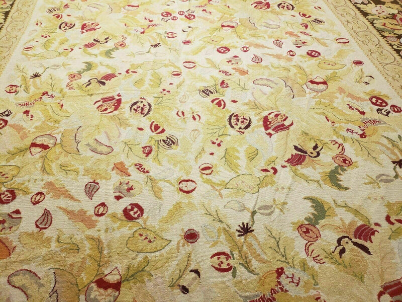 9' X 11' Handmade Chinese Needlepoint Wool Floral Rug Carpet Rose Garden Chic