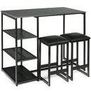 3 pcs Dining Set with Faux Marble Top Table and 2 Stools-Black by LJGDeals