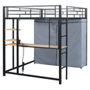 Loft Bed With Desk, Shelves, Power Outlet, LED Light And Wardrobe