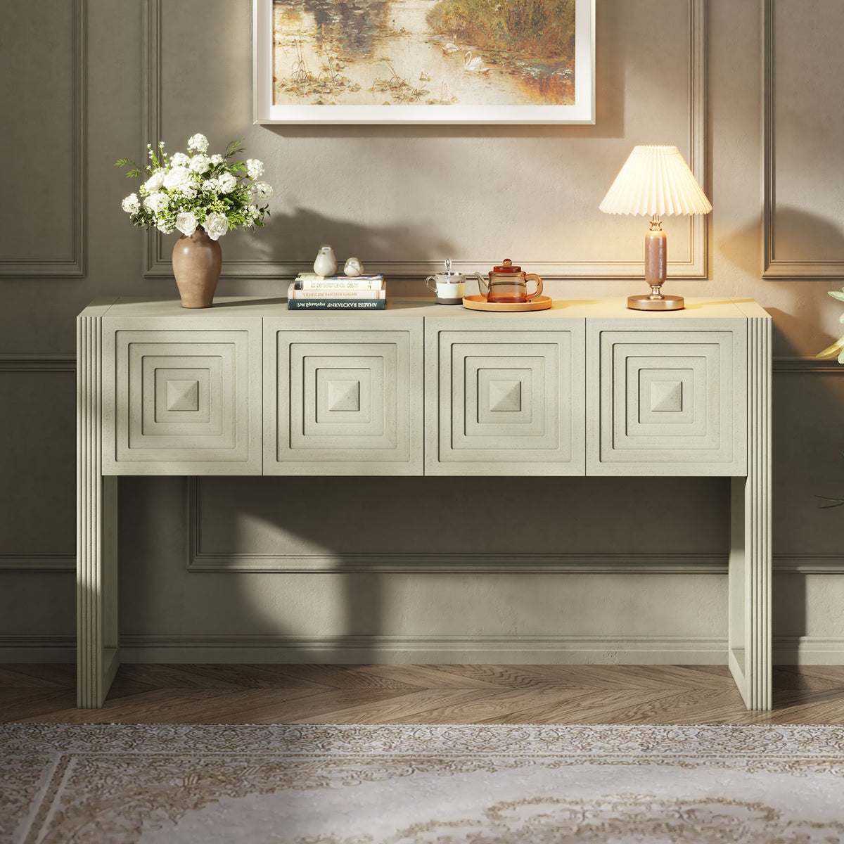 Geometric Carved Console Table with 3 Soft-Close Drawers, photo 4 of 10