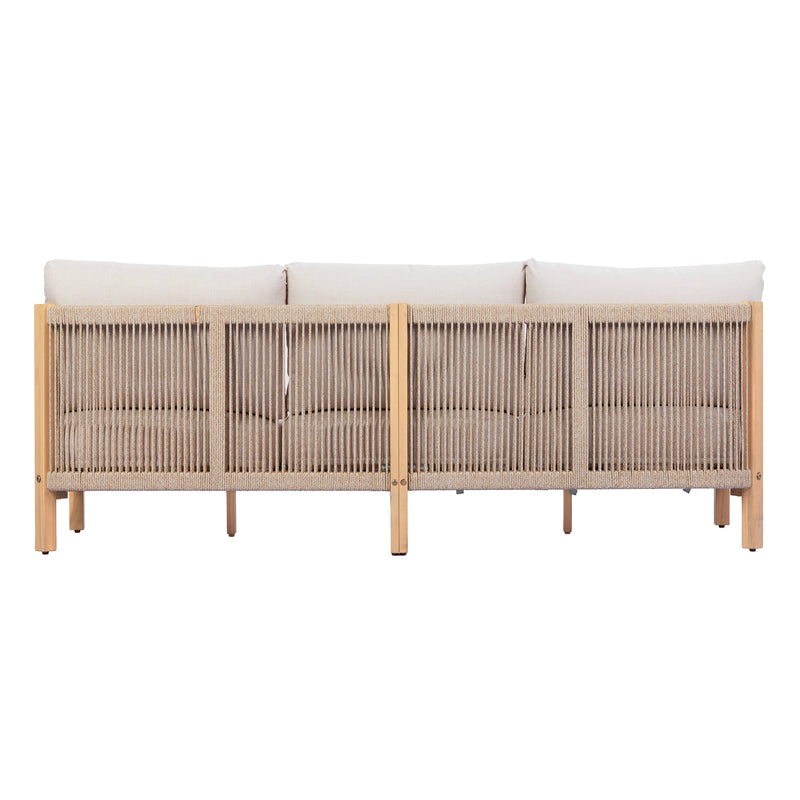 73.23" Outdoor Acacia Wood Frame Rope-Braided Backrest Three-Seater Sofa, photo 8 of 10