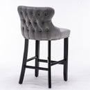Contemporary Upholstered Wing-Back Barstools With Button Tufted Decoration And Wooden Legs, And Nailhead Trim, Leisure Style Bar Chairs, Bar Stools (Set of 2) by Unique Piece Furniture