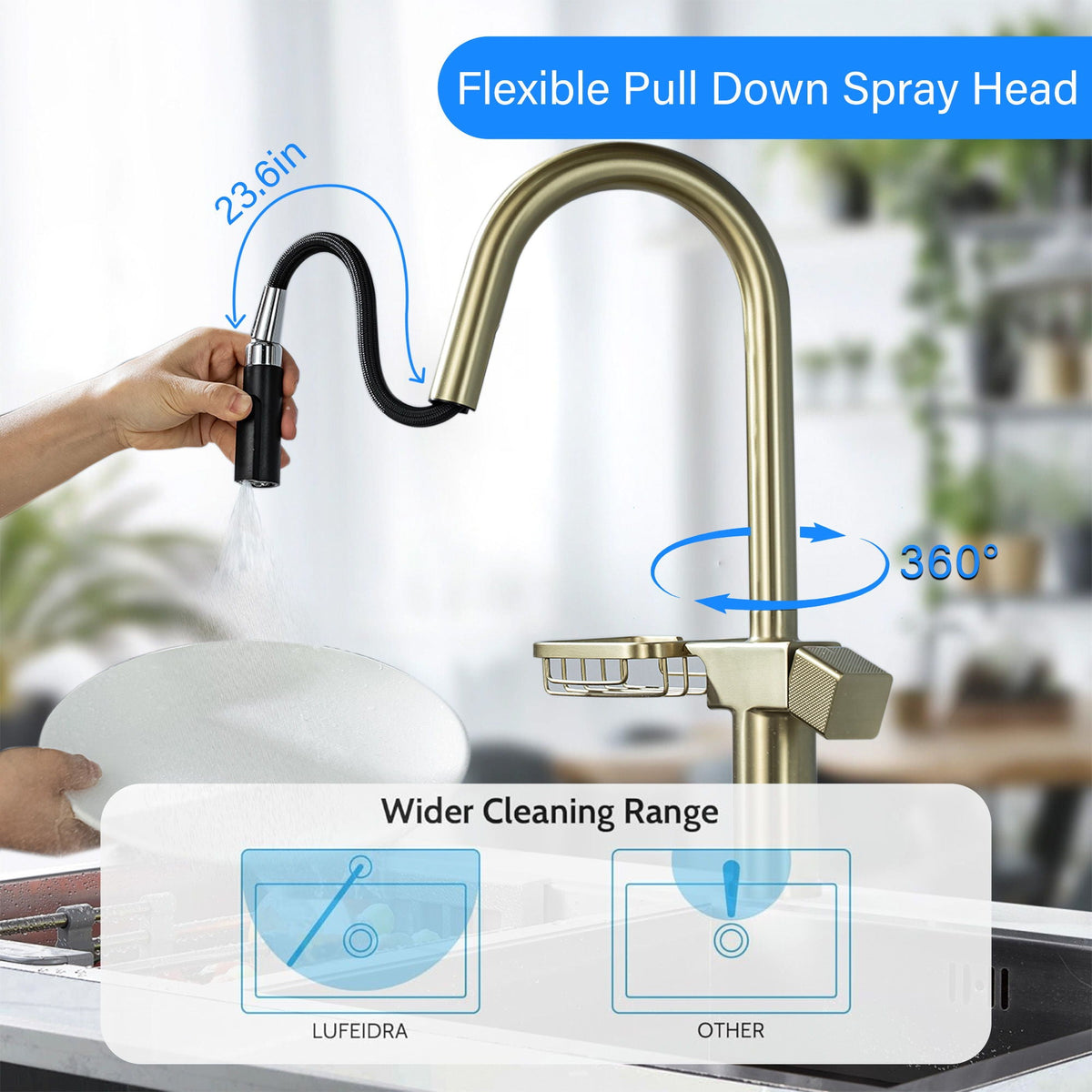 Cincosky - High Arc Pull Down Kitchen Faucet, Single Hole, photo 11 of 14