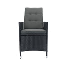 7 Piece Outdoor Patio Wicker Dining Set Patio With Adjustable Backrest Black Wicker + Dark Grey Cushion