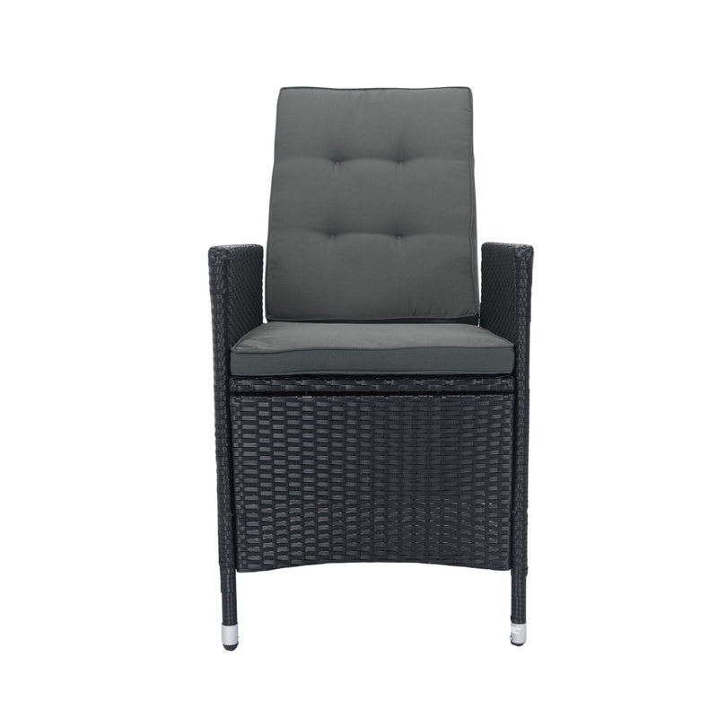 7 Piece Outdoor Patio Wicker Dining Set Patio With Adjustable Backrest Black Wicker + Dark Grey Cushion