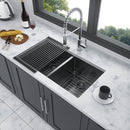 Double Bowl Undermount Kitchen Sink 16 Gauge 33" x 19" with Dual 10" Deep Basins - Gunmetal Black by HouseOfZazla