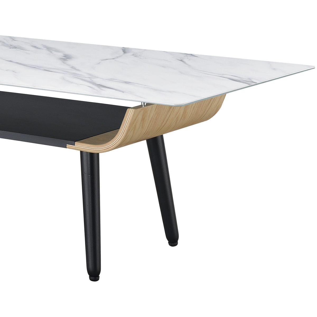Landon - Coffee Table With Glass Marble Texture Top And Bent Wood Design, photo 15 of 15