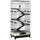60" Small Animal Cage with Wheels, 6-Level Portable Bunny Cage, Chinchilla Ferret Cage with Removable Tray, Platforms and Ramps, Black