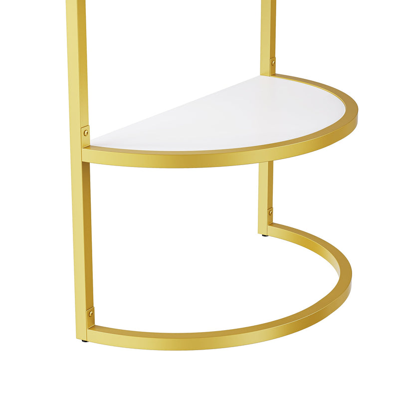 60"Modern Executive Desk,White Curved Computer Desk with Gold Metal Legs,3-Drawers Home Office Desk,Writing Desk with 1 Storage Cabinet for Home Office,Living Room,Gold+White